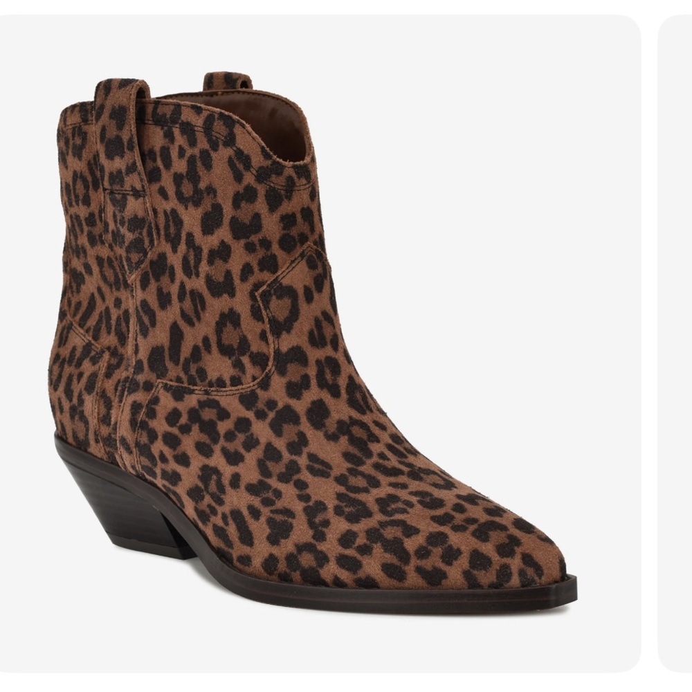Nine West Leopard Print Genuine Leather  Ankle Boots With Square Toe